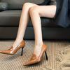 Brown Retro Pointed Sexy High Heels Women's Thin Heels 2025 Spring New Shallow Mouth Professional Commuting Not Tired Feet Single Shoes