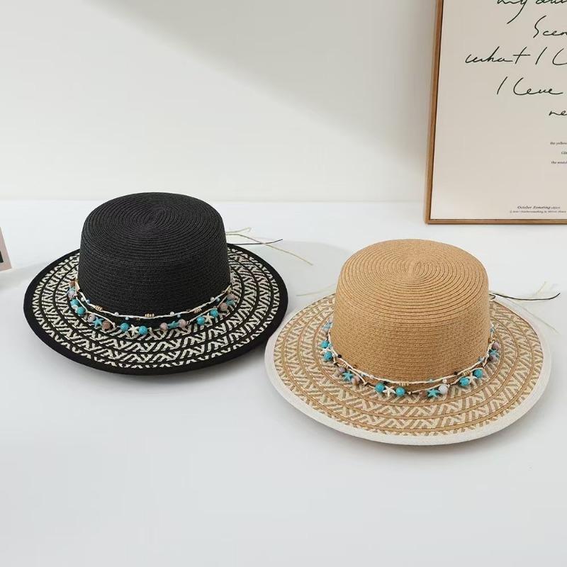Summer Outdoor Sunscreen Hat Women's 2025 New Flat-top Straw Hat Seaside Beach Vacation Sunshade Sun Hat Tide
