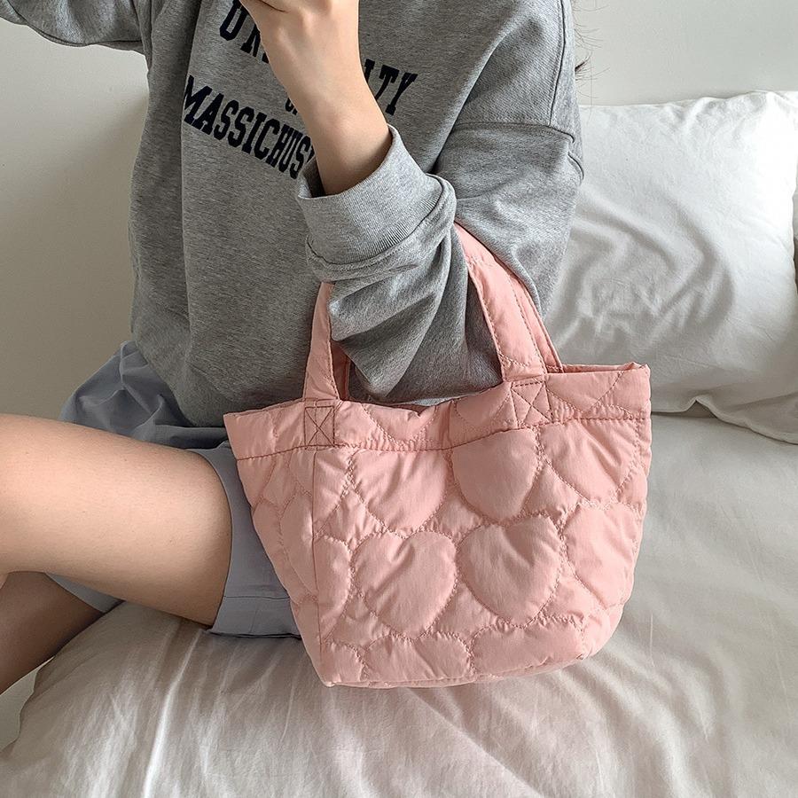 Love Quilted Vegetable Basket Bag Women's High-end 2024 New Casual Korean Style Sweet Nylon Handbag
