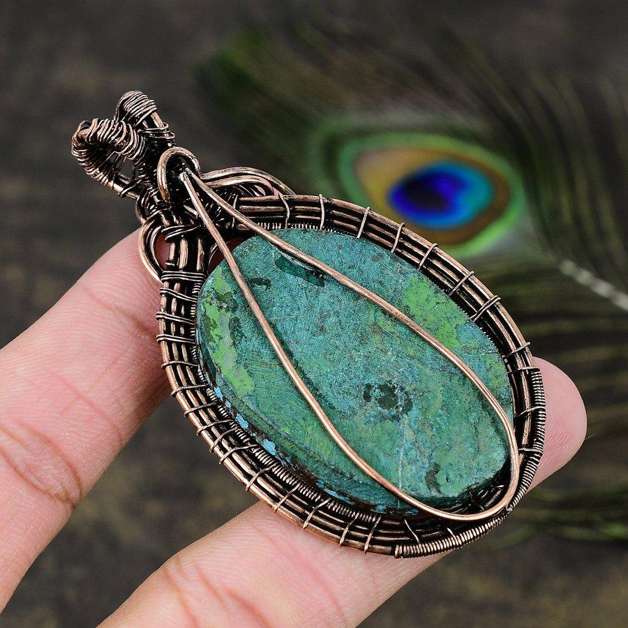 Tibetan Turquoise Gemstone Copper Wire Wrap Jewelry Pendant 2.96