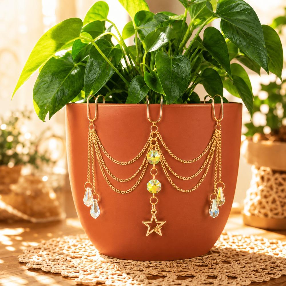 Reflective Crystal Sun Catcher AB Iridescent Rhinestone Plant Pot Decoration Garden