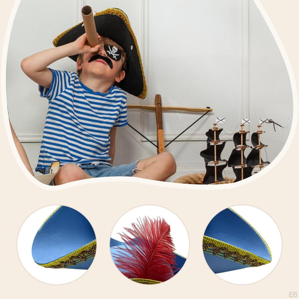 Pirate Hat Birthday Comfortable Gift Headdress Halloween Festival with Feather