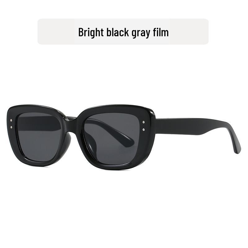 Women's Small Frame Square Cat-Eye Sunglasses with Rivet Design for Sun Protection - Trendy and Simple Runway Style
