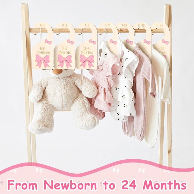7 Pezzi Adorabili Divisori per Abbigliamento da Neonato con Fiocchetto Materiali in Legno Aiuto per Armadi dei Bambini Separatori per Vestiti dei Bambini