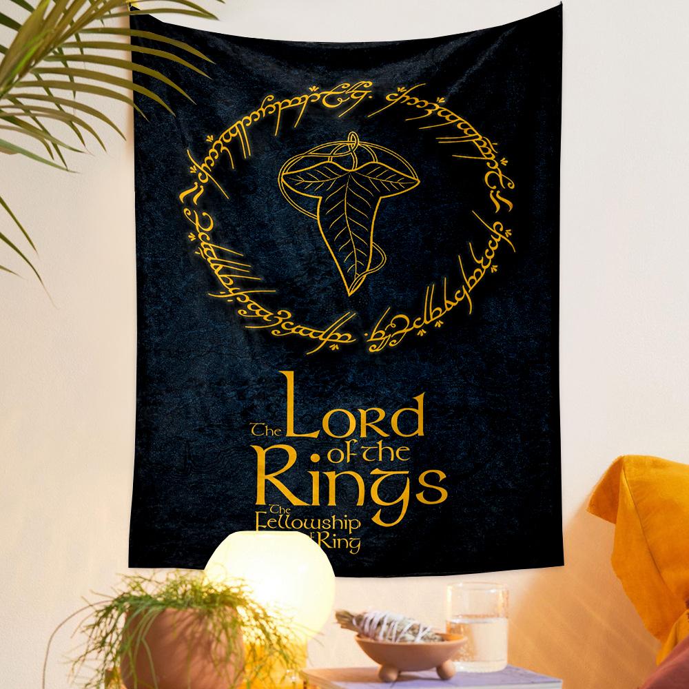 Lord of the Rings Fellowship Gold Leaf Elvish Fantasy Art Tapestry for Dorm Room Wall Hanging