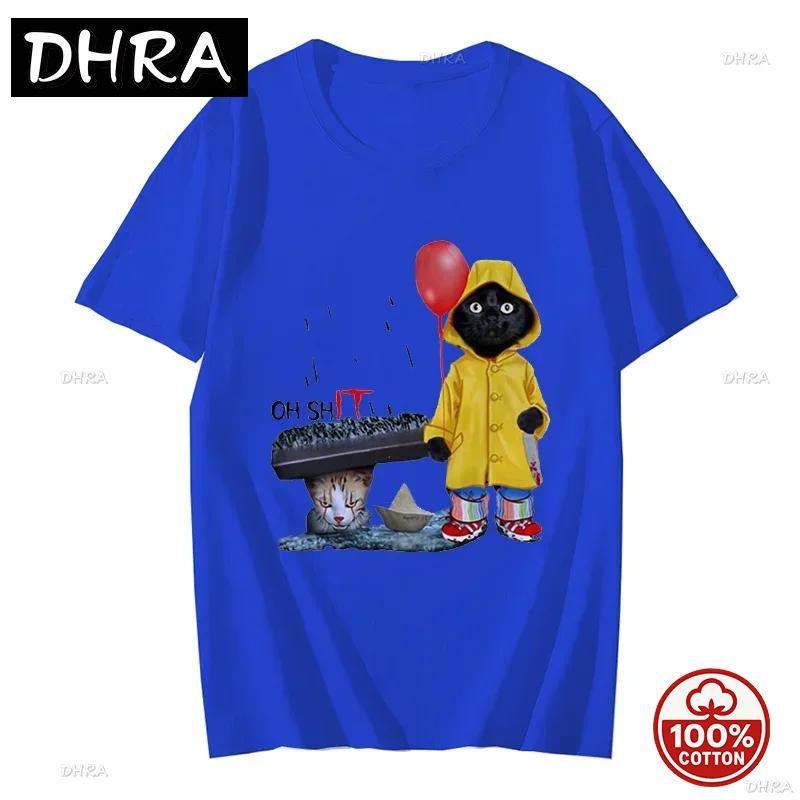 Unisex Soft 100 Cotton 2026 Summer Tshirts Tops Funny Black Cat Graphic Harajuku Streetwear Hip Hop Clothing Horror Cat Tees