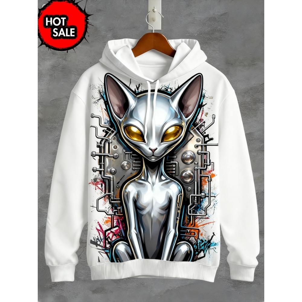 Felpa con Cappuccio Stampa 3D Alieno UFO Moda Donna Felpe Gatto Felpa Casual Cappotto Harajuku Abbigliamento Unisex Uomo Felpa con Cappuccio