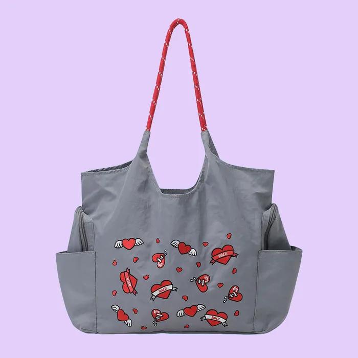 Embroidered Eco Bag Heart Gray