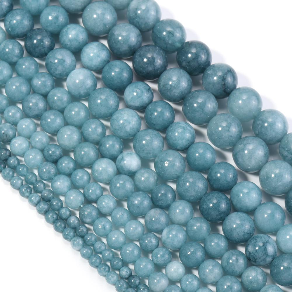 4 6 8 10 12mm Natural Aquamarine Stone Beads Dark Blue Round Gemstone Loose Spacer Bead For DIY Jewelry Making Bracelet Necklace