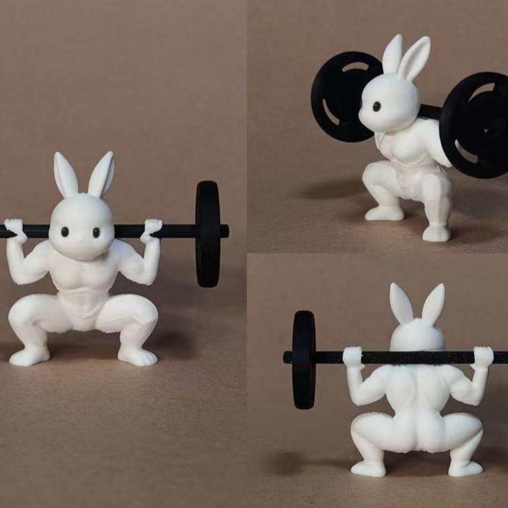 Cute Easter Fitness Rabbit Plastic Small Rabbit Ornament Muscular Rabbit Statue Home Desk Decor