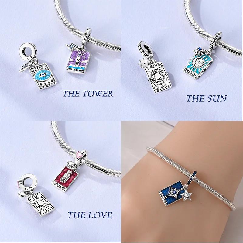 Plata 925 Arcanos Mayores Arcanos Menores Cartas de Tarot Colgantes Amuletos Encaje Original Pulsera DIY Collar Joyería de Cumpleaños
