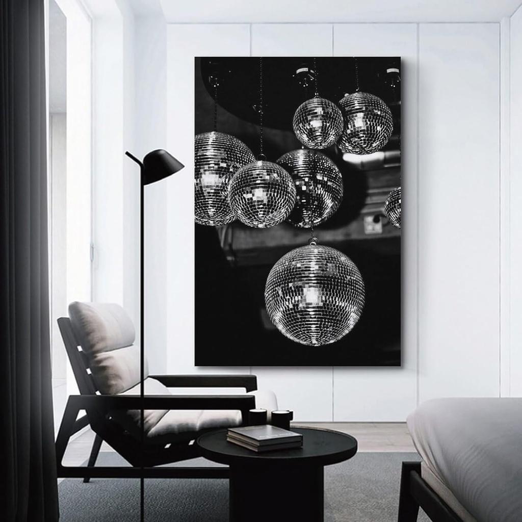 Disco Ball 70s Poster Vintage Bar Decorative Lights Black And White Art Posters Poster Decorative Painting Canvas Wall Posters And Art Picture Print