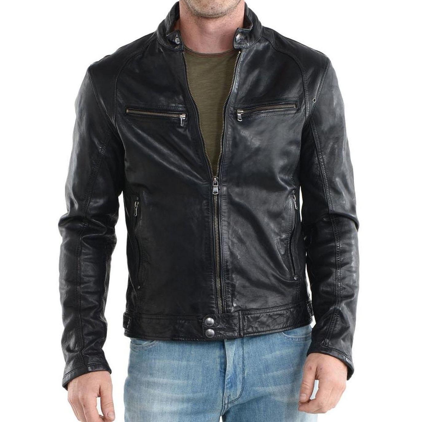 

SkinOutfit Men s Genuine Lambskin Black Leather Jacket Stylish Motorcycle Bomber Biker Outerwear MJ 197 XXXL чорний