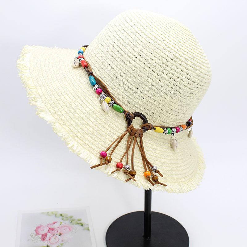 

2020 Summer Parent-Child Hat, Ethnic Style Straw Hat Fringed Shell Pendant Bucket Hat Beach Outing Sun Protection Basin Hat s children s model (52-54cm) молоко, білий колір
