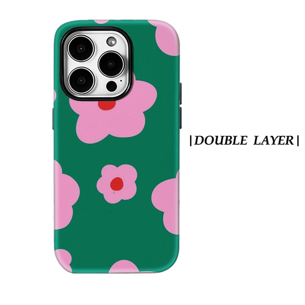 

Green Pink Floral Phone Case for IPhone 17 16 15 14 13 Pro Max Plus for Magnetic Single Double-layer Tough Case For iPhone 13 Pro Max