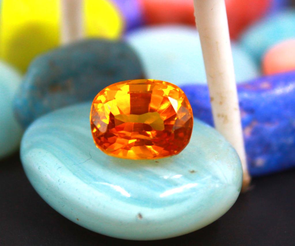 7.85 Carat Excellence Quality Certified Cushion Cut Orange Sapphire Sri Lanka Gemstone SN14