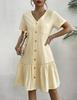 Women Button Down Dress Loose Summer Cotton Linen Dress Ruffle Hem Casual Dress Short Sleeve Tunic Dress