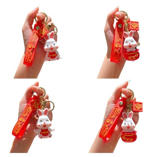 Kette Neujahr Sternzeichen Maskottchen Beste Wünsche Rot Dekorieren Blumendruck Schultasche Hase Schlüsselanhänger Geschenk