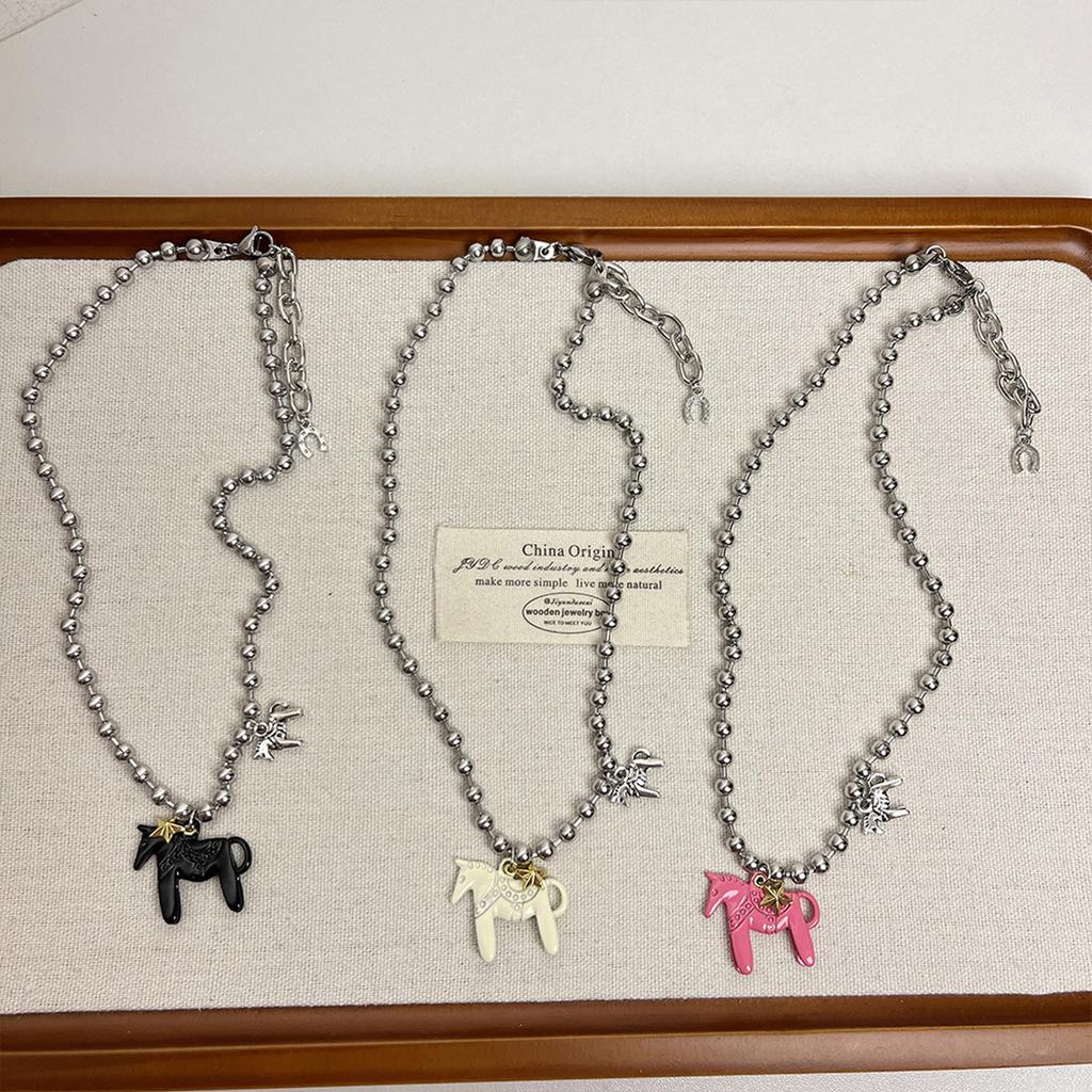 Cute Enamel Pony Pendant Necklace Trendy Blogger Inspired Jewelry Gift Sweet Style Layering Chain For Women