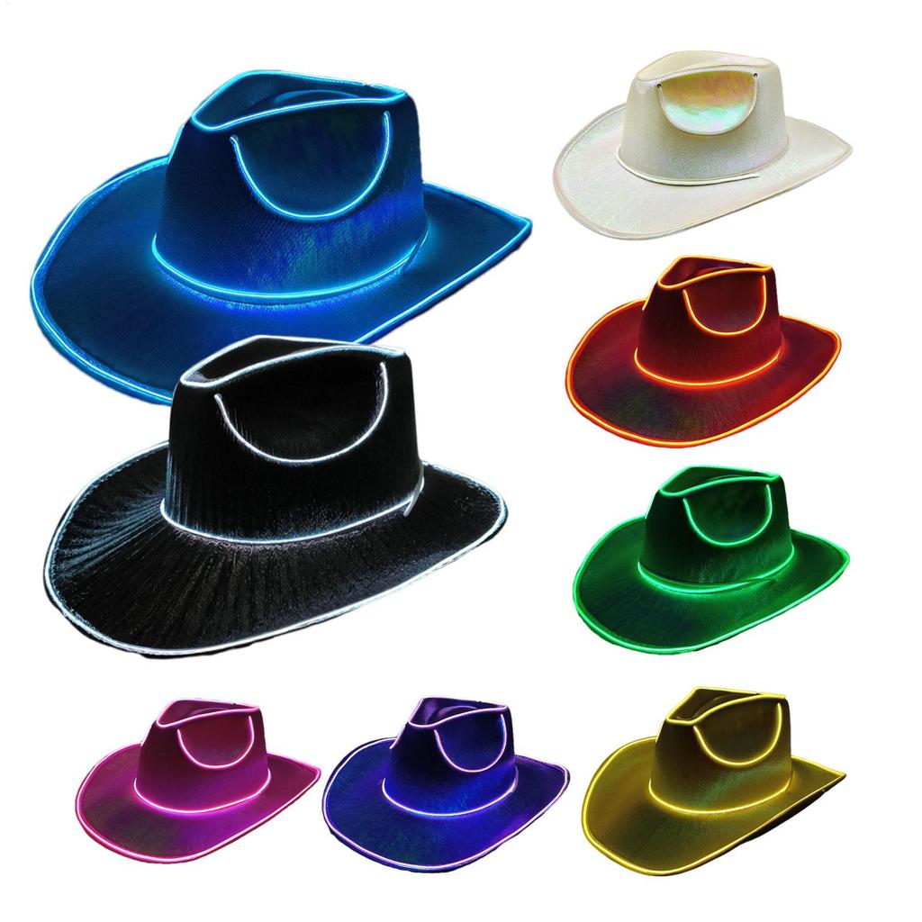 Lights Cowboy Hat With LED Light Up Caps Luminous Western Cowboy Hat Pearlescent Cowgirl Hat For Dancing Party Dress Up Hats