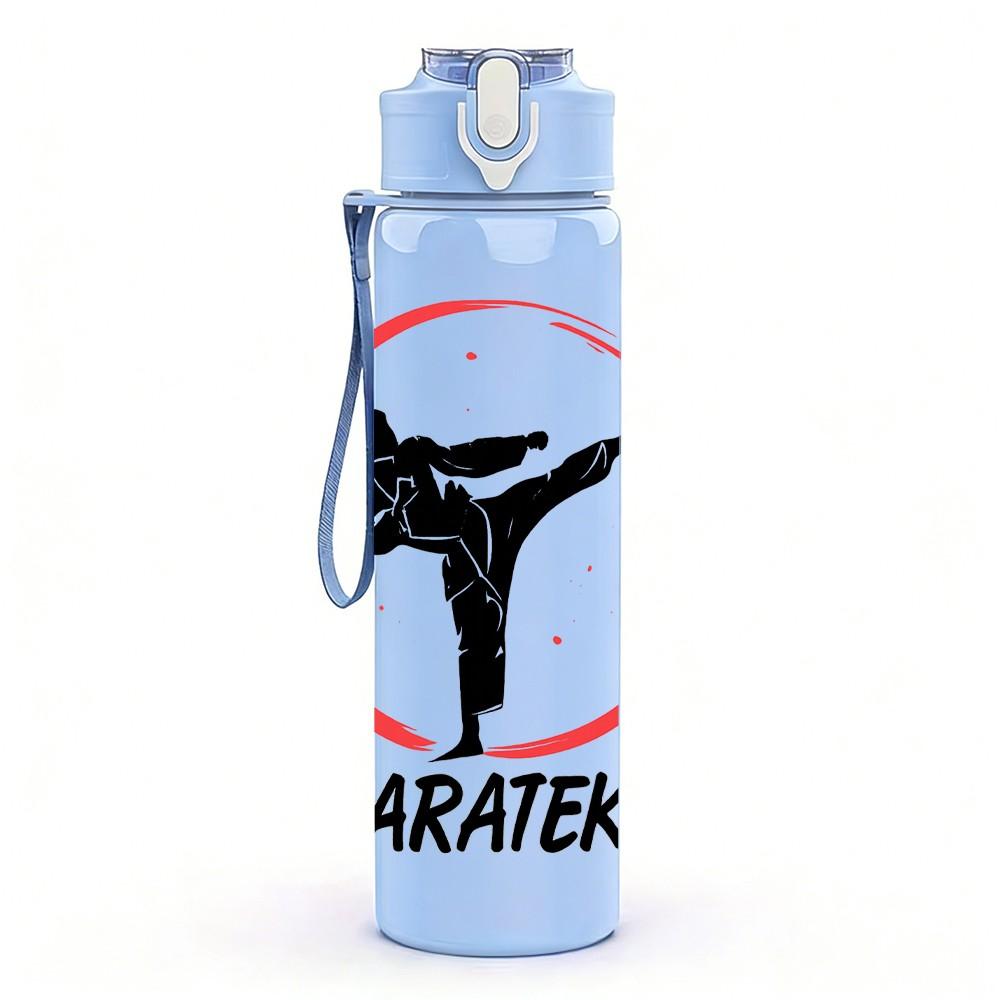 1PC Karate Fighter Silhouette 750ml Color Plastic Sports Water Bottle Leakproof Flip Straw Lid Suitable for Sports Office Home Use