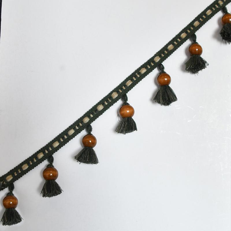 1.5x100cm Cotton Curtain Tassel Accessories Wood Beads Hanging Ball Fabric Lace Accessories Handmade DIY Home Decoration