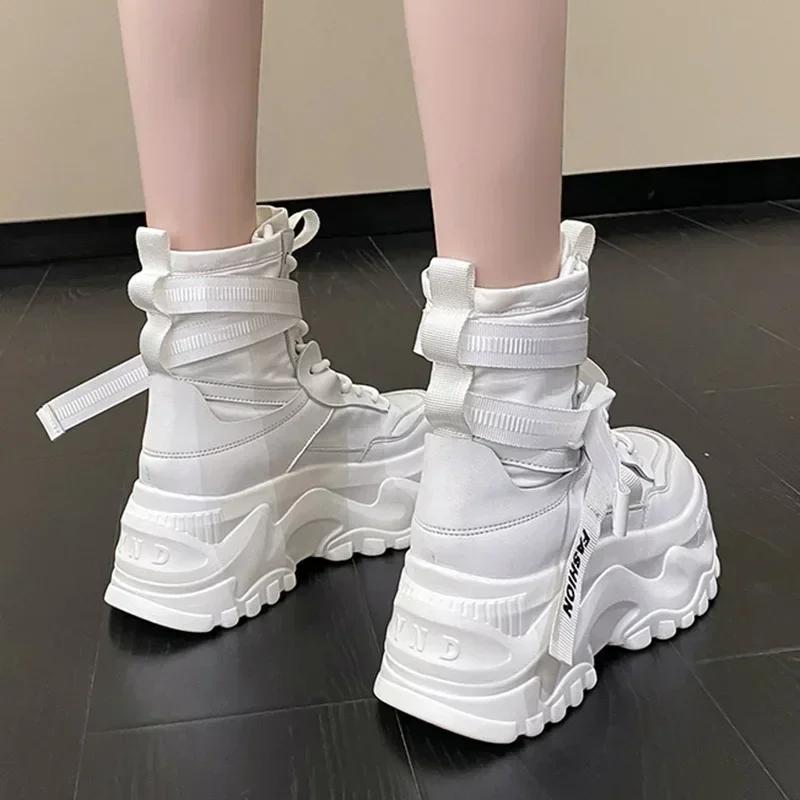 Fashion Luxury Platform Ankle Boots Women Chunky Thick Sole Lace Up Motorcycle Boots for Women Light Cozy Non-slip Shoes Botas De Mujer