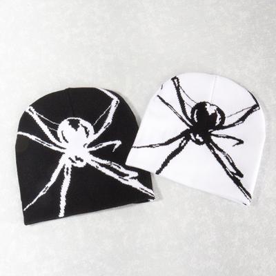 Unisex Halloween Hat Spider Applique Knitted Stretchy Dome Ear Protection Hip Hop Street