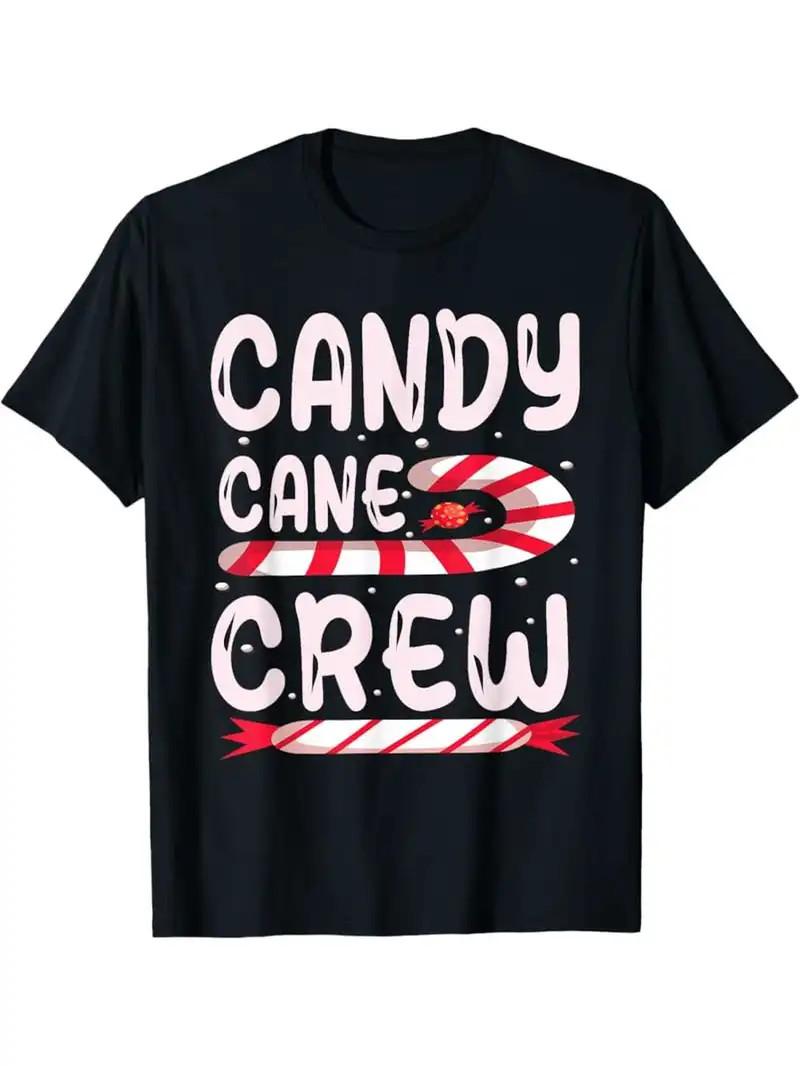 Men S Funny Candy Cane Crew Christmas Graphic T-Shirt - 100% 180gsm Heavyweight 4XL