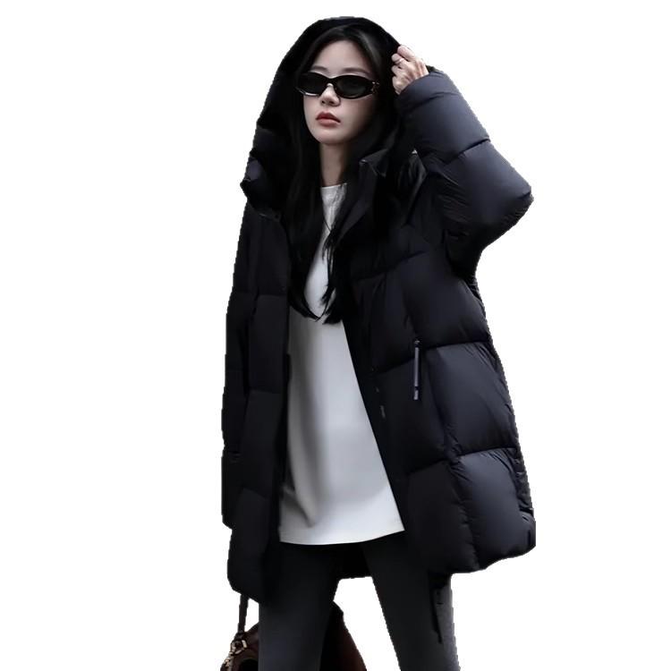 2025 Korean Style Women's Warm Hooded Mid-Length Down Coat