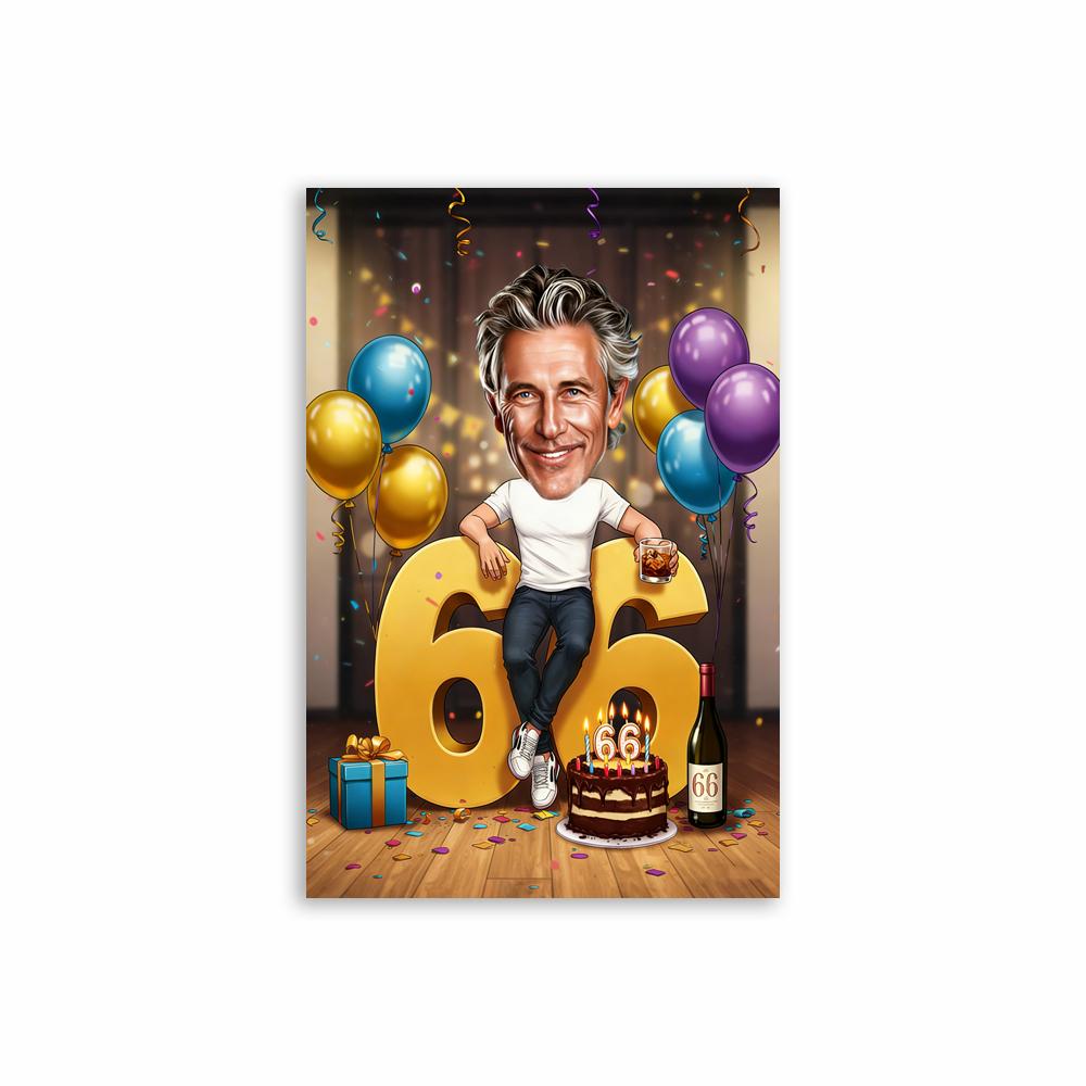 Personalized 60th Cartoon Portrait Poster 68th Caricature Prints Cartoon Portrait Canvas Painting Man Birthday Funny Art Gifts 21X30CMNo Framed