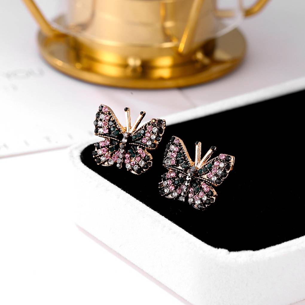 1 Pair Ethnic Women Rhinestones Butterfly Earrings Girl Crystal Ear Rings Evenning Party Prom Beach Ear Studs Fashion Accessory