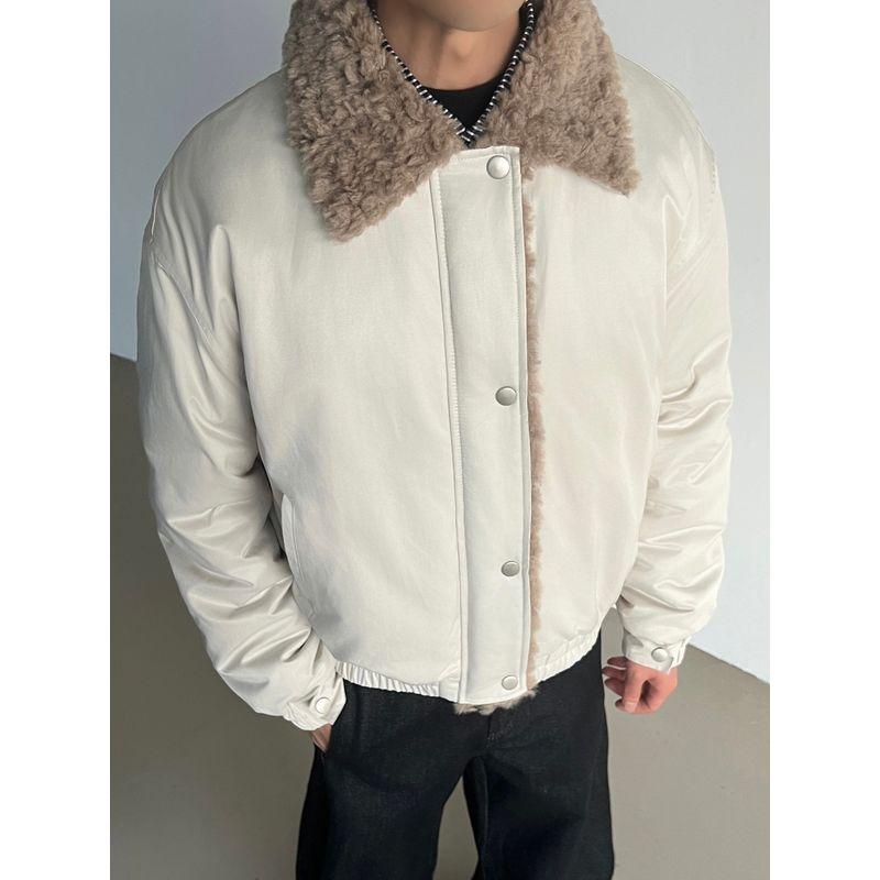 Blaexit Barn Style Fur Collar Thickened Warm Cotton Jacket Winter Clothing Men's Coat Fleece-Lined Short Cotton Jacket