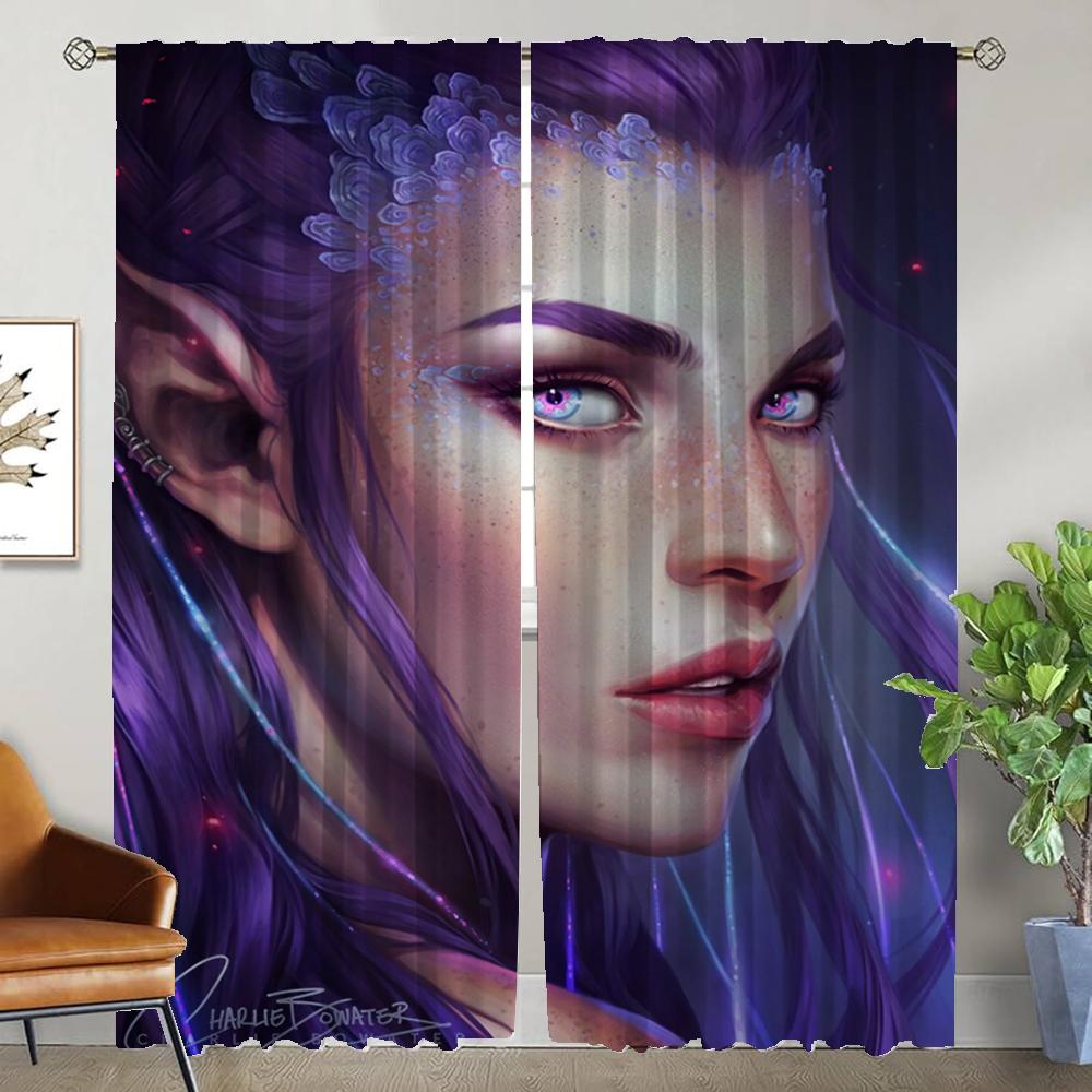 Female Elf Tulle for Bedroom Curtains Child Room Window Curtain Halloween Decoration Home Interior Curtains 2 Pieces Partition