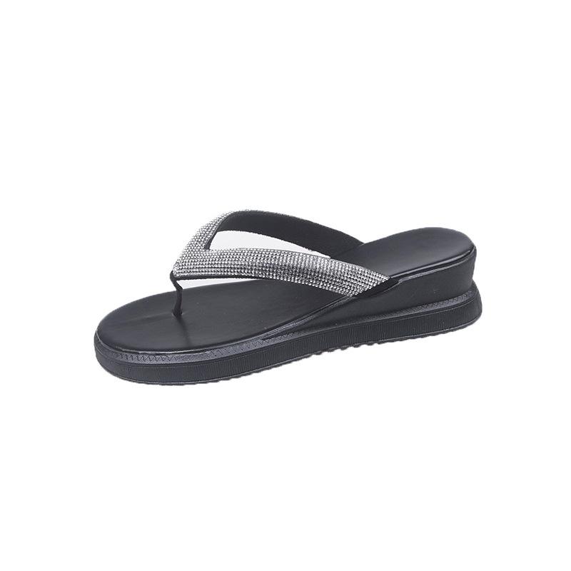 Large size flip-flops 2025 new summer slope heel cool slippers fashionable rhinestone outer wear toe slippers women