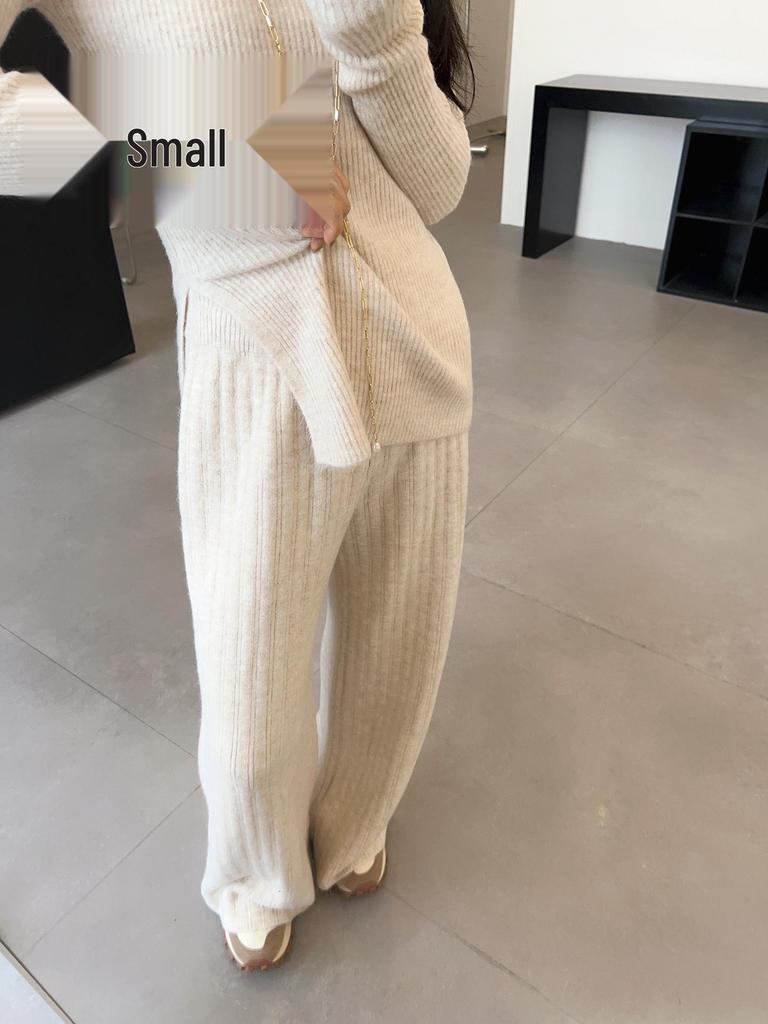 Clearance: High Elasticity Long-Sleeve Sweater & Half-Skirt Trousers Set (Non-Returnable)