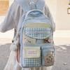 Plaid Backpack Junior High School Student Lightweight Schoolbag Color Block Large Capacity Backpack