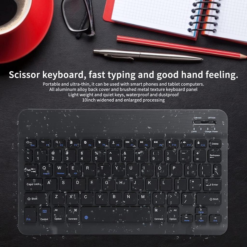 10-inch Portable Wireless Keyboard, Waterproof and Dustproof, Ultra-Wide, Lightweight, for Smartphones, Tablets, and Laptops (Black)
