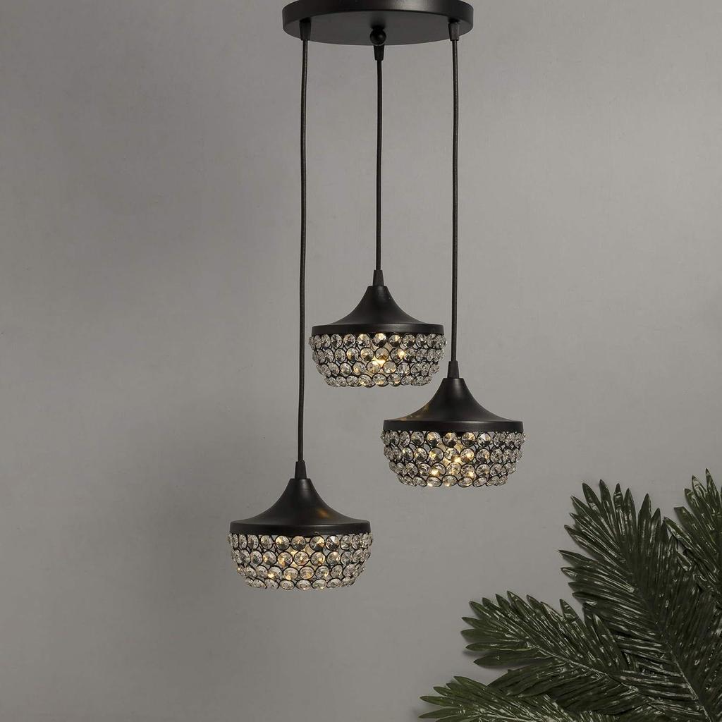 Metal Dual Ring Crystal Pendant Lighting | Flush Mount Ceiling Light, Hanging Ceiling Light Fixture, Hallway Light Fixture, Pendant Chandelier