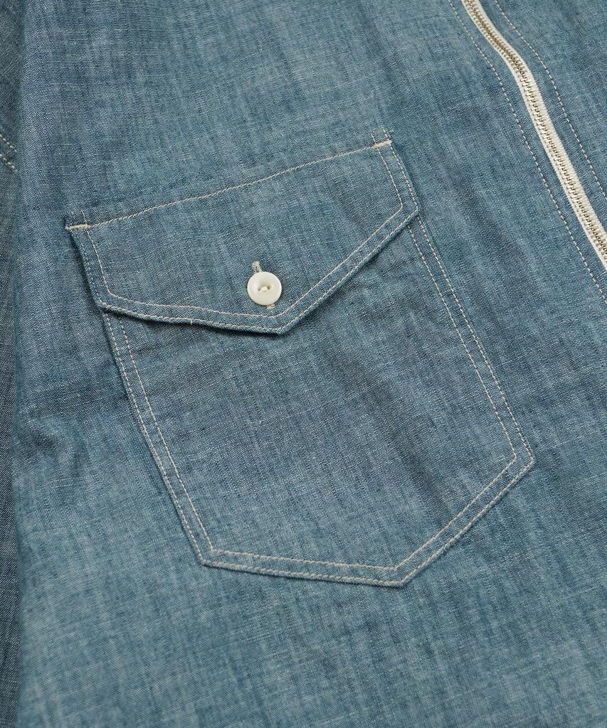 FRIZMWORKS Kuroki Chambray Half Zip Shirt _ Washed Blue