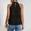 Women Tops Halter Neck Sleeveless Solid Color Pullover Tops Multi Layer Ruffle Hem Commuting Style Short Tops