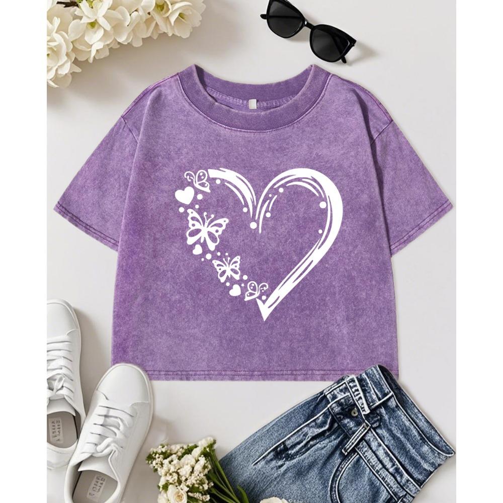 Butterflies Fly On Love Printed Washed T-Shirt Women Cotton Slim Short Sleeve Clothes Summer Casual T Shirts