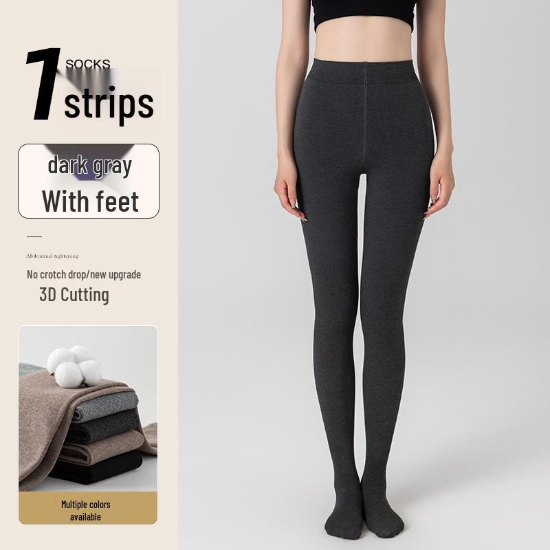 Dámské šedé punčochové kalhoty s vertikálním pruhem - Neshrnující se, s plusovým sametem, Silné, Hřejivé, Tlakově zeštíhlující pro nošení na jaře, na podzim a v zimě.