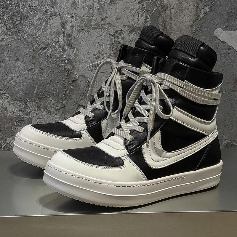 

Autumn new leather European and American short boots high-top inverted triangle black and white personalized thick bottom increase tide 38