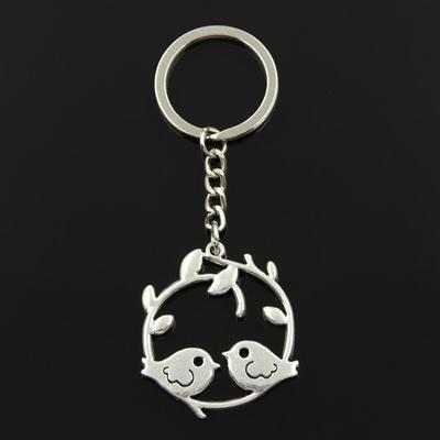 Fashion 30mm Key Ring Metal Key Chain Keychain Jewelry Antique   Plated Lover Bird Branch 38x41mm Pendant
