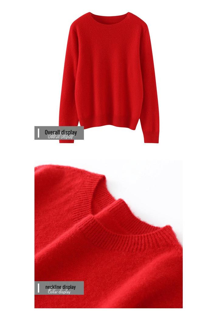 Women's 100% Pure Cashmere Round Neck Sweater - Soft, Warm, and Loose-Fit Knitted Base Layer.