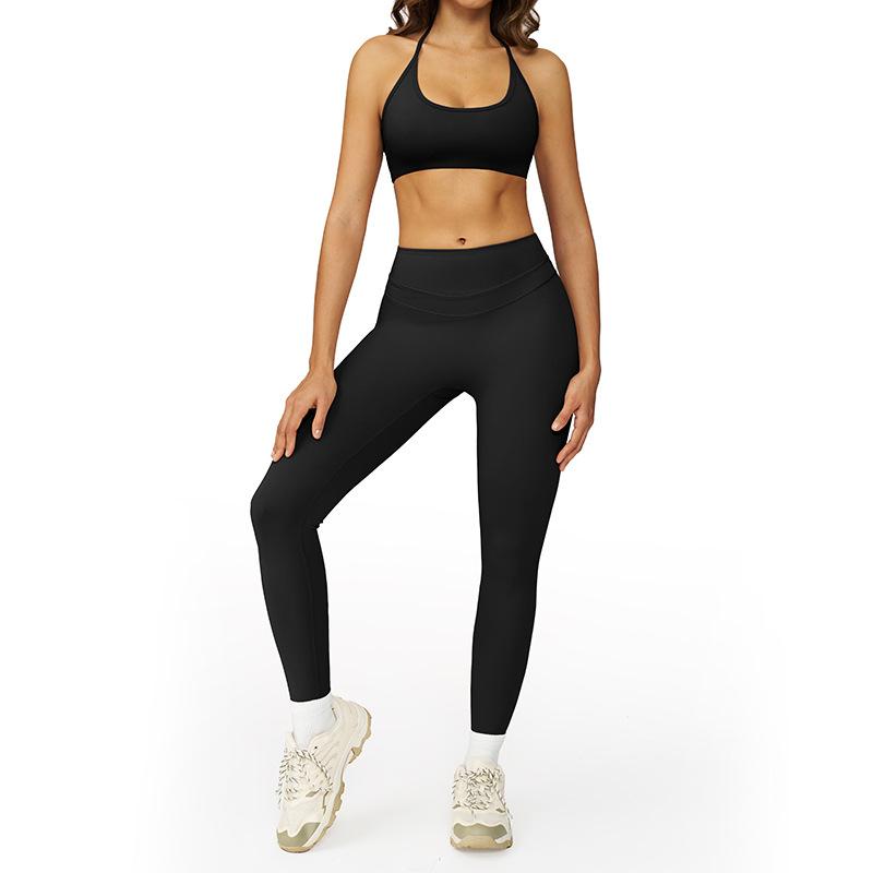 JYL Quick Dry Brushed Yoga Set Hollow Back High Waist Outfit
