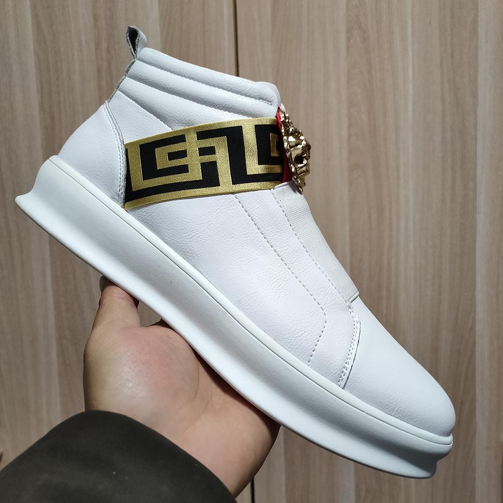 

Fashion Luxury boots men s tide shoes high top board first layer cowhide designer boots small white shoe mens high-help sports A5 38 белый