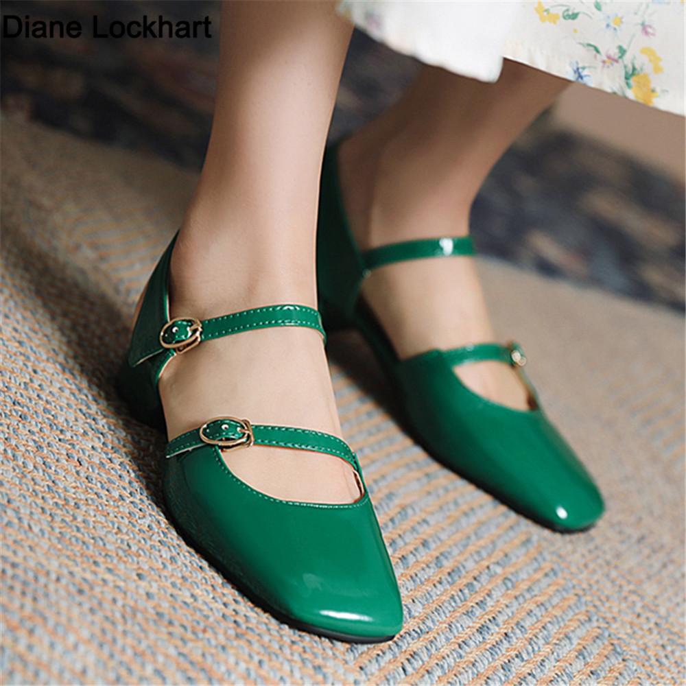 Fashion 2025 Gladiator Sandals Women Shoes Sexy Square Toe Pumps Ankle Strap Buckle Ladies Zapatos Mujer Low Heels Size 34-43 Green Red