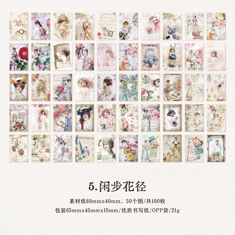 100 Stück/Packung Florale Materialien Papier Mini-Buch DIY Scrapbooking Kunst Collage Fotoalbum Dekor Junk Journal Bastelpapier